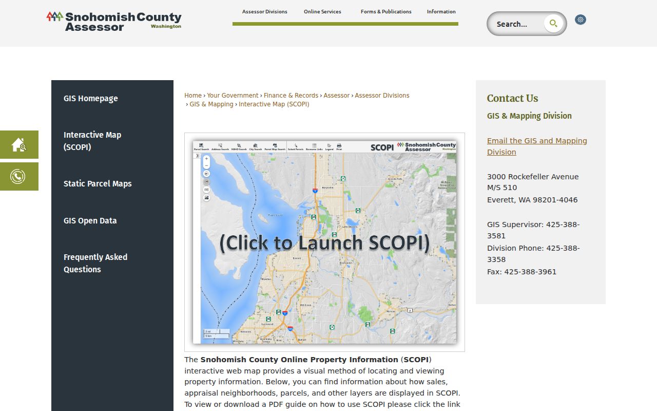Mill Creek public records access through the Snohomish County SCOPI map