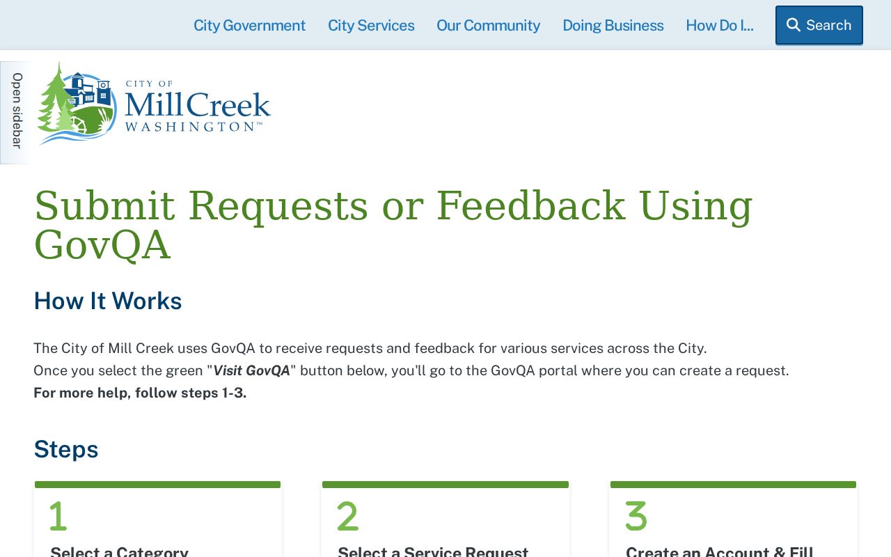 Mill Creek public records request page in GovQA