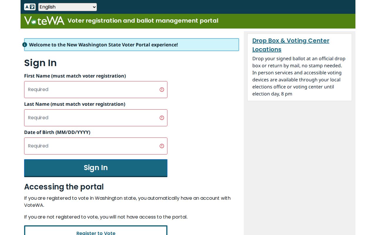 Mill Creek voter records lookup fields on VoteWA